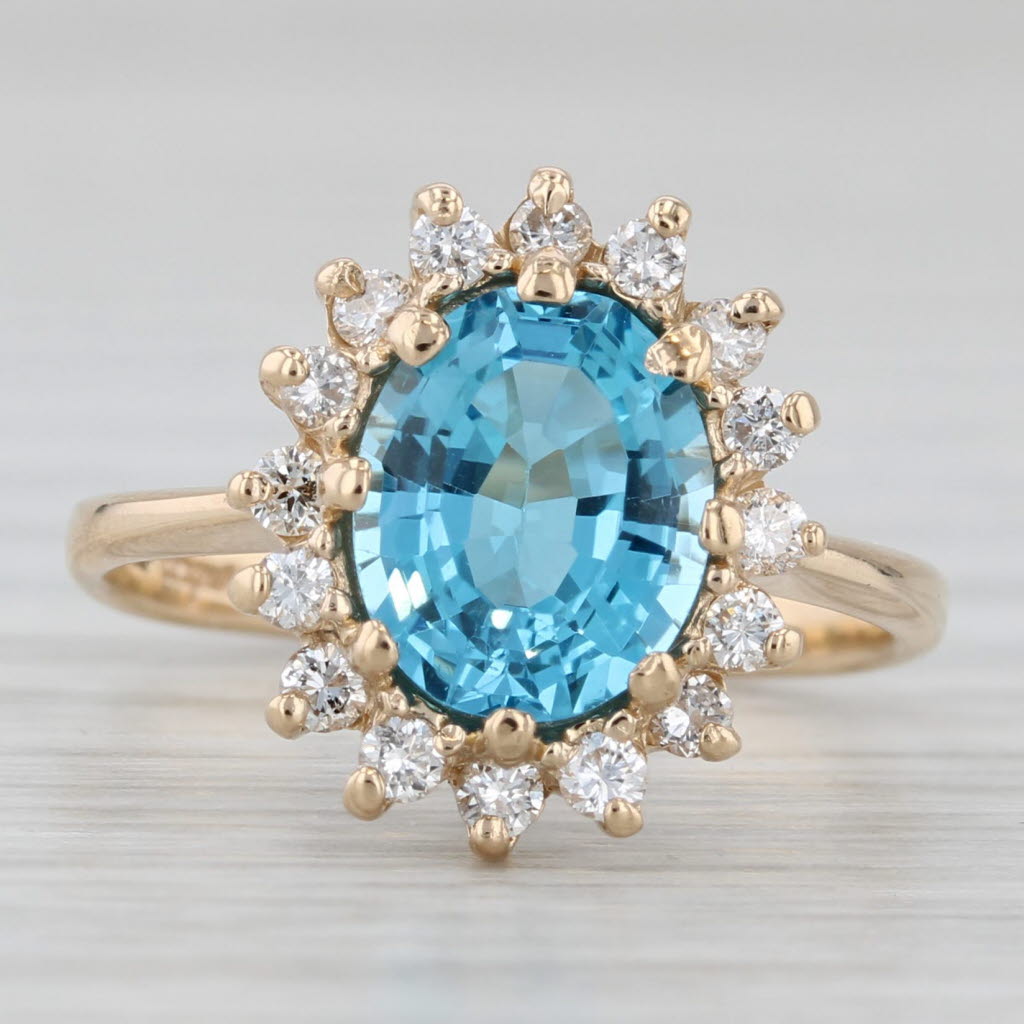 Light Gray 2.55ctw Blue Topaz Diamond Halo Ring 14k Yellow Gold Size 5.25 Engagement