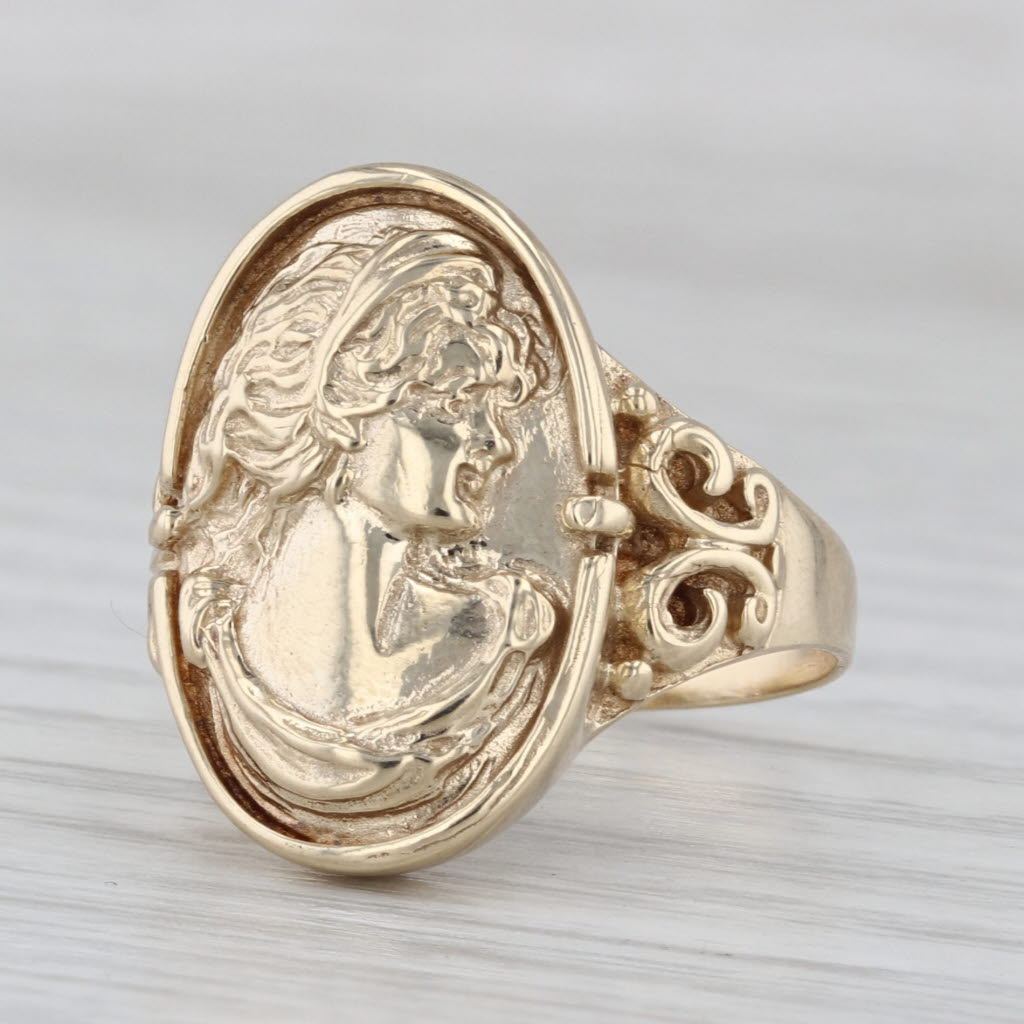 Cameo Portrait Style Ring 10k Yellow Gold Size 7.5 Figural Female