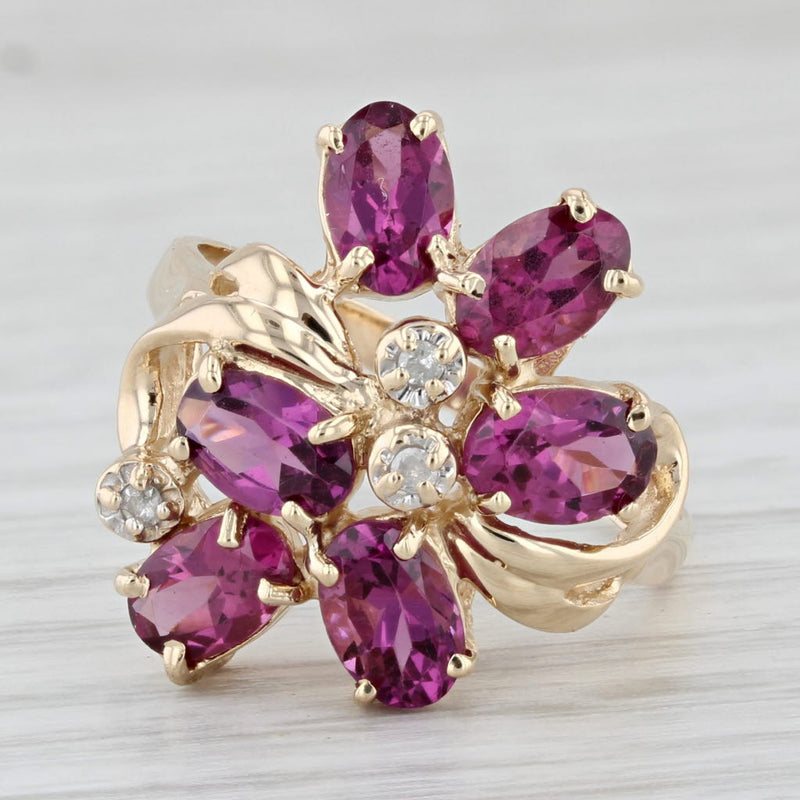 Light Gray 3.42ctw Pink Purple Garnet Diamond Cluster Ring 14k Gold Sz 7.25 Floral Cocktail