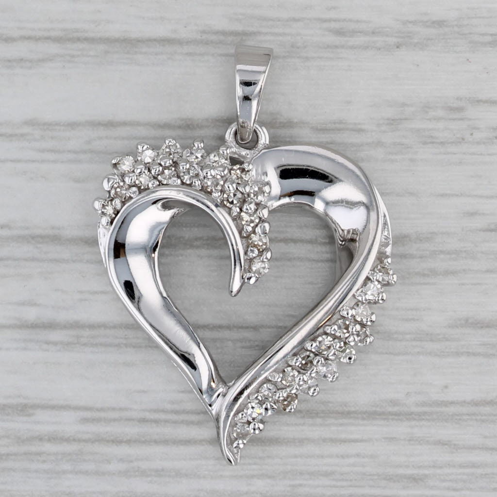 Gray 0.20ctw Diamond Open Heart Pendant 10k White Gold