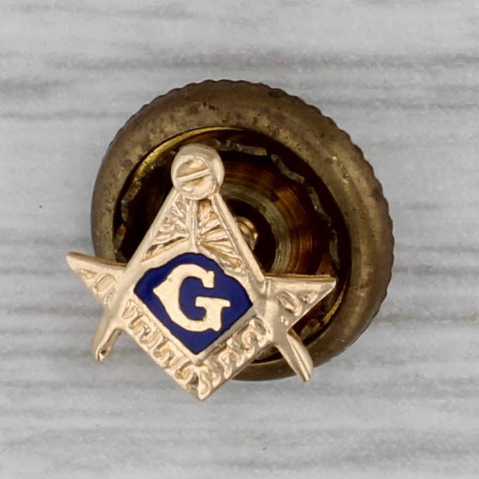 Dark Gray Masonic Blue Lodge Pin 14k Gold Enamel Square Compass Lapel