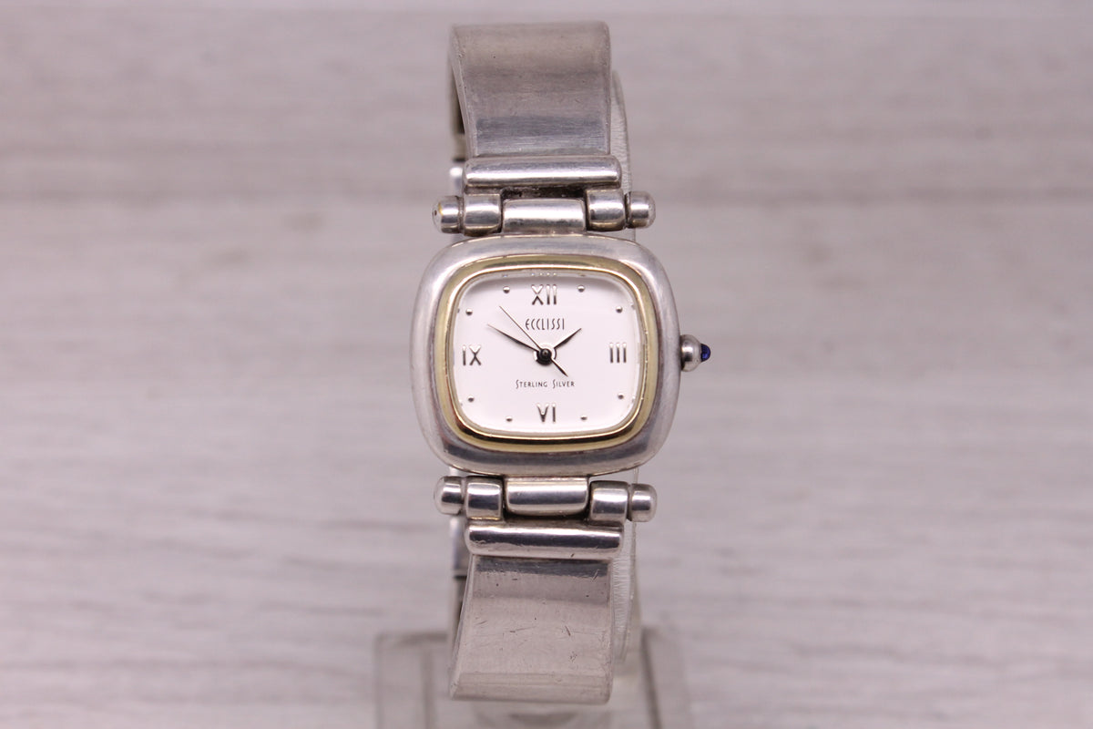 Ecclissi Sterling Silver25mm Ladies Quartz Watch 925 Case & Bracelet