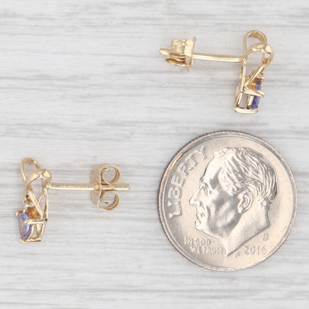 Light Gray 0.20ctw Tanzanite Stud Earrings 14k Yellow Gold Diamond Accents