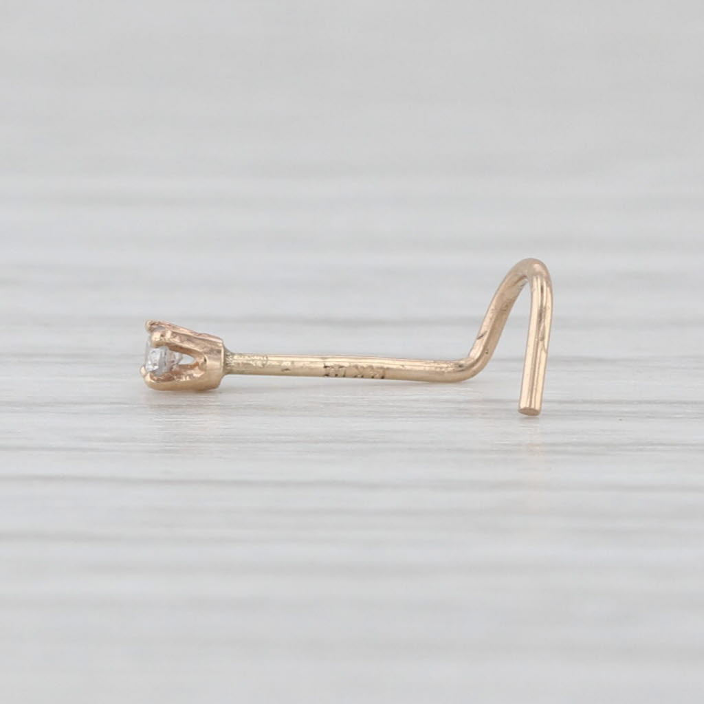 New Diamond Nose Piercing Stud 14k Yellow Gold Round Solitaire Curved Post 3