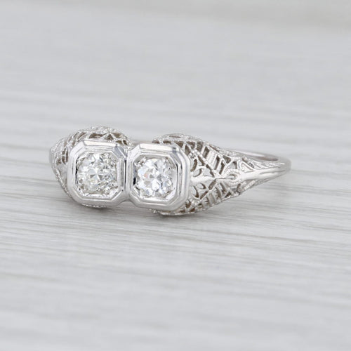 Art Deco 0.33ctw Diamond 2-Stone Vintage Ring 14k White Gold Sz 9.5 Anniversary