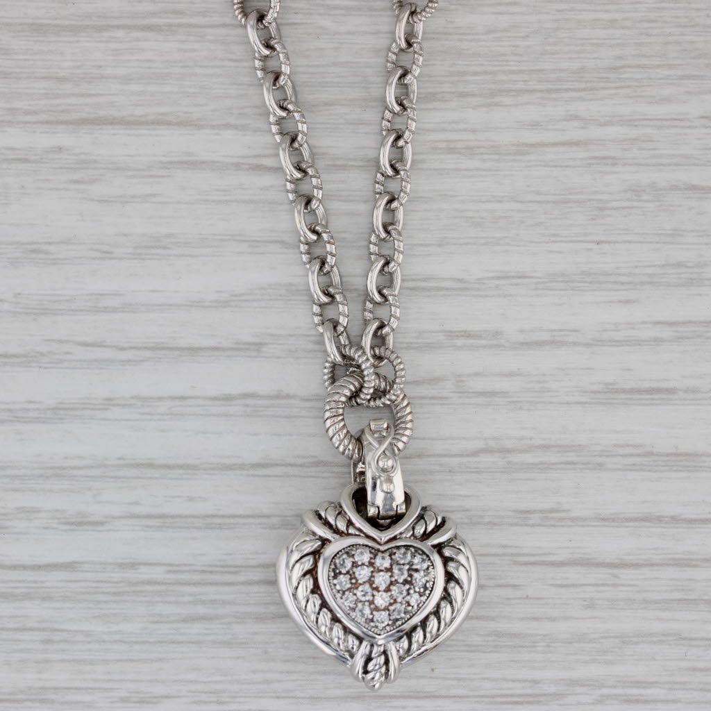 Gray Judith Ripka Diamonique Puffy Heart Necklace Sterling Silver Cubic Zirconia