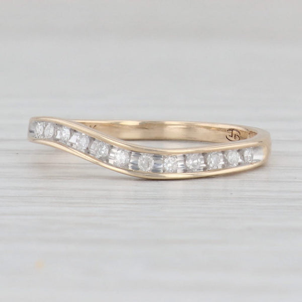Light Gray Contoured Diamond Wedding Band Stackable Ring 10k Yellow Gold Size 7