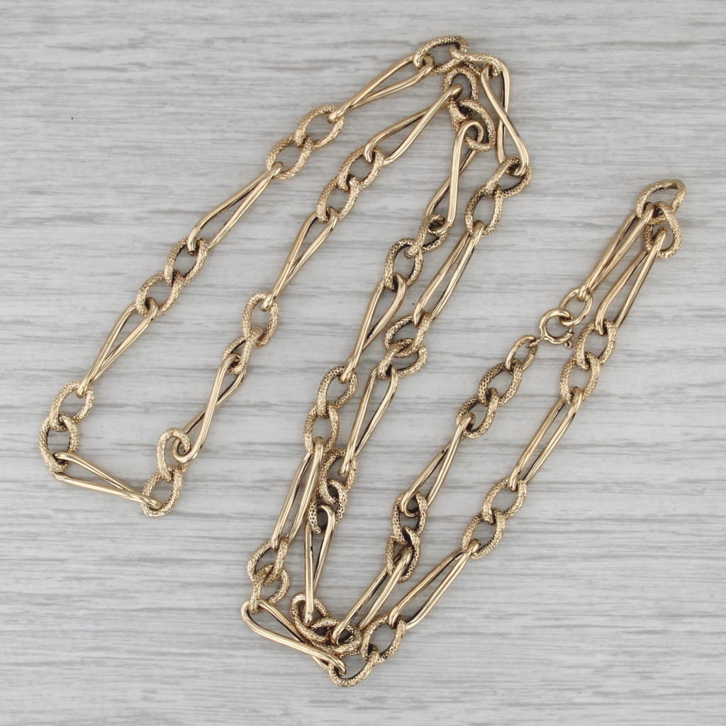 Vintage Figaro Chain Necklace 14k Yellow Gold 24" 4mm