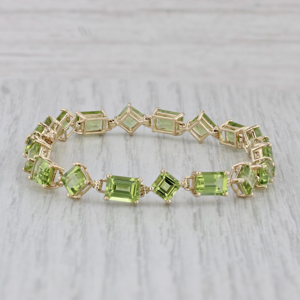 Gray 18.5ctw Green Peridot Tennis Bracelet 10k Yellow Gold 7"