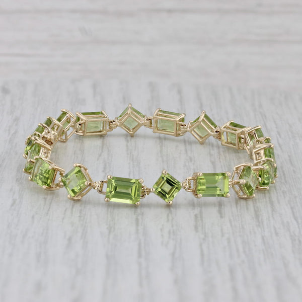 18.5ctw Green Peridot Tennis Bracelet 10k Yellow Gold 7"