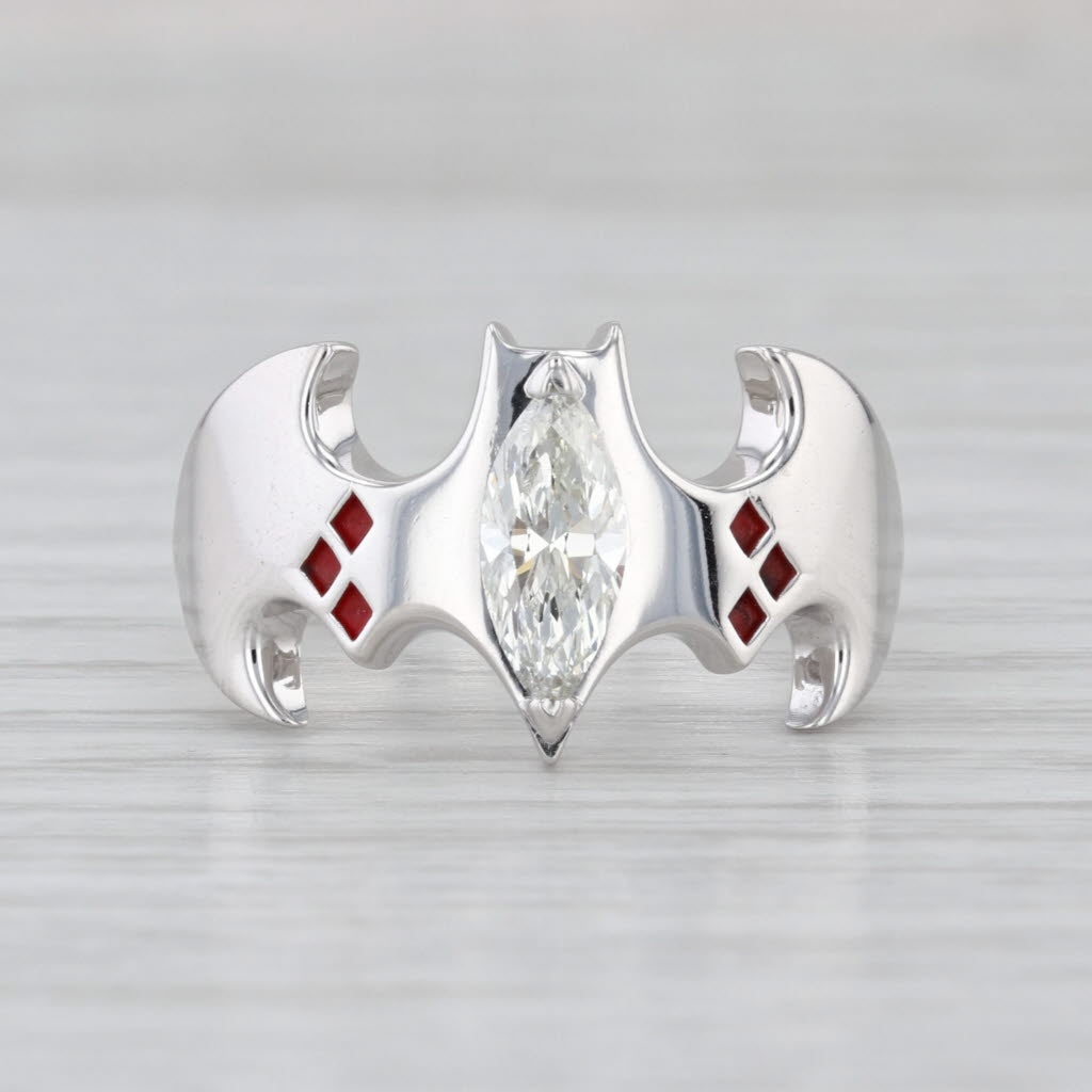 Custom 0.65ct Diamond Bat Ring 14k White Gold Resin Size 7.5 GIA Kay Reports
