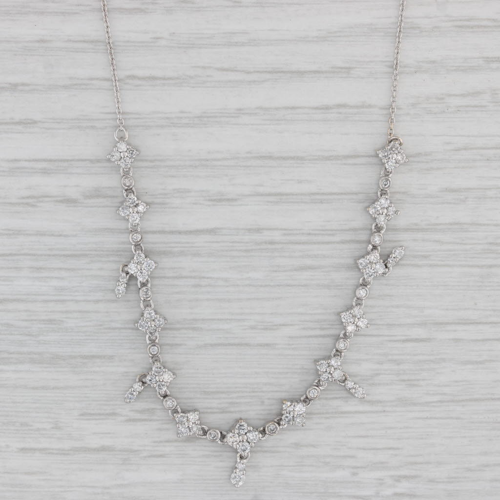 Gray 1.50ctw Diamond Fringe Flower Stations Necklace 14k White Gold 18"-20"