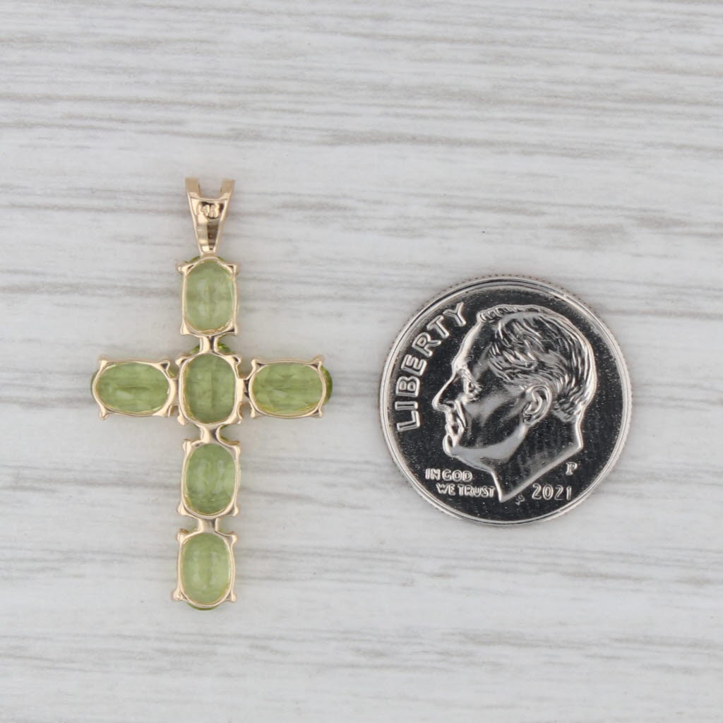 Gray 3ctw Green Peridot Cross Pendant 14k Yellow Gold