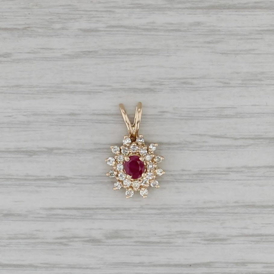 0.72ctw Ruby Diamond Pendant 14k Yellow Gold Small Drop