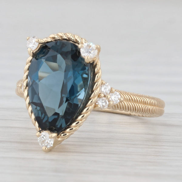 Light Gray Judith Ripka 4.11ctw Pear London Blue Topaz Diamond Ring 14k Yellow Gold Size 6