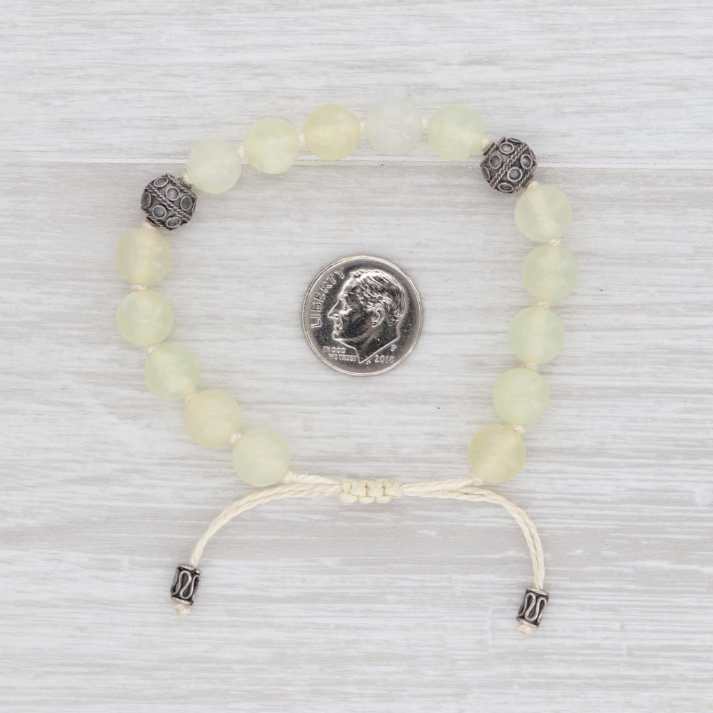 New Nina Wynn Green Chalcedony Bead Bracelet Adjustable Strand Sterling Silver