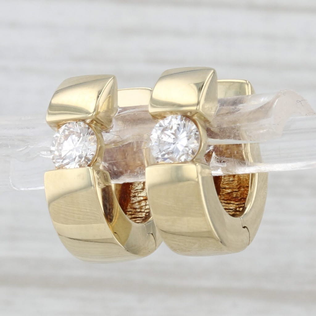 0.45ctw Diamond Hoop Huggie Earrings 14k Yellow Gold Round Hoops Snap Top