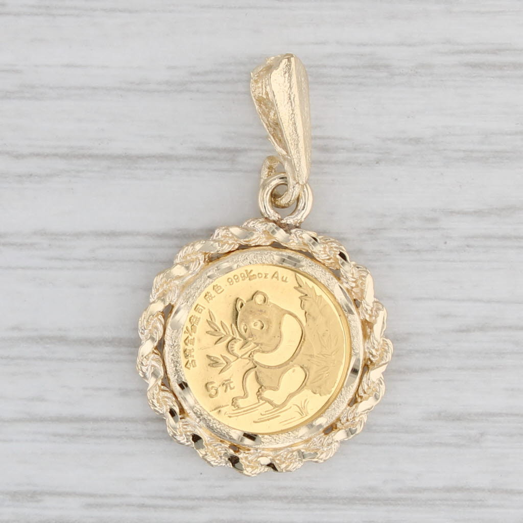 Light Gray 1991 Chinese Panda Coin Pendant 14k 24k Yellow Gold Pendant 1/20oz 5 Yuan