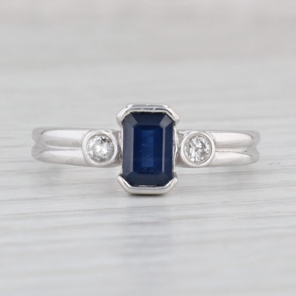 Light Gray 0.97ctw Blue Sapphire Diamond Ring 10k White Gold Size 6.75 Engagement