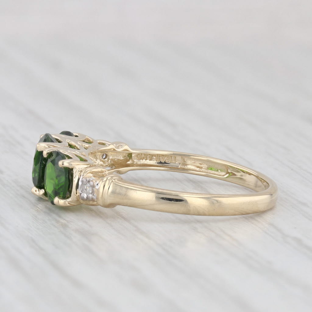 Light Gray 1.80ctw Green Chrome Diopside 3-Stone Ring 10k Yellow Gold Sz 7 Diamond Accents