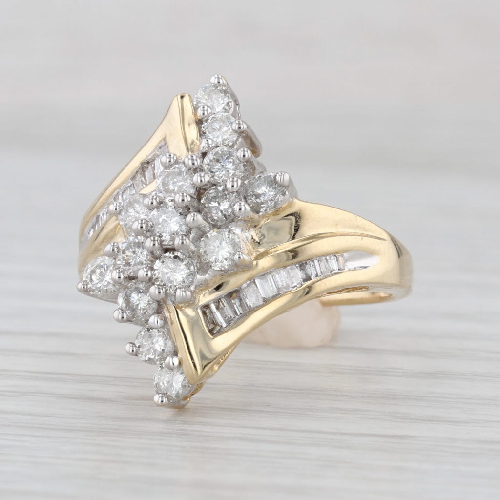 1.29ctw Diamond Cluster Cocktail Ring 14k Yellow Gold Bypass Size 9.75