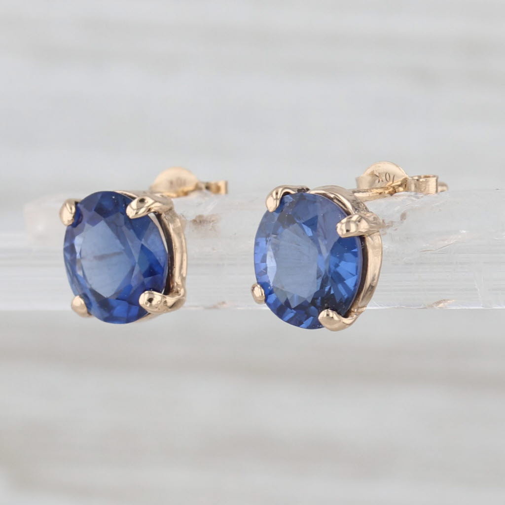 2.46ctw Oval Blue Lab Created Sapphire Stud Earrings 10k Yellow Gold Studs