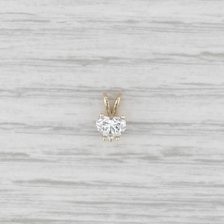 New 0.29 Heart Diamond Solitaire Pendant 14k Yellow Gold Small Drop