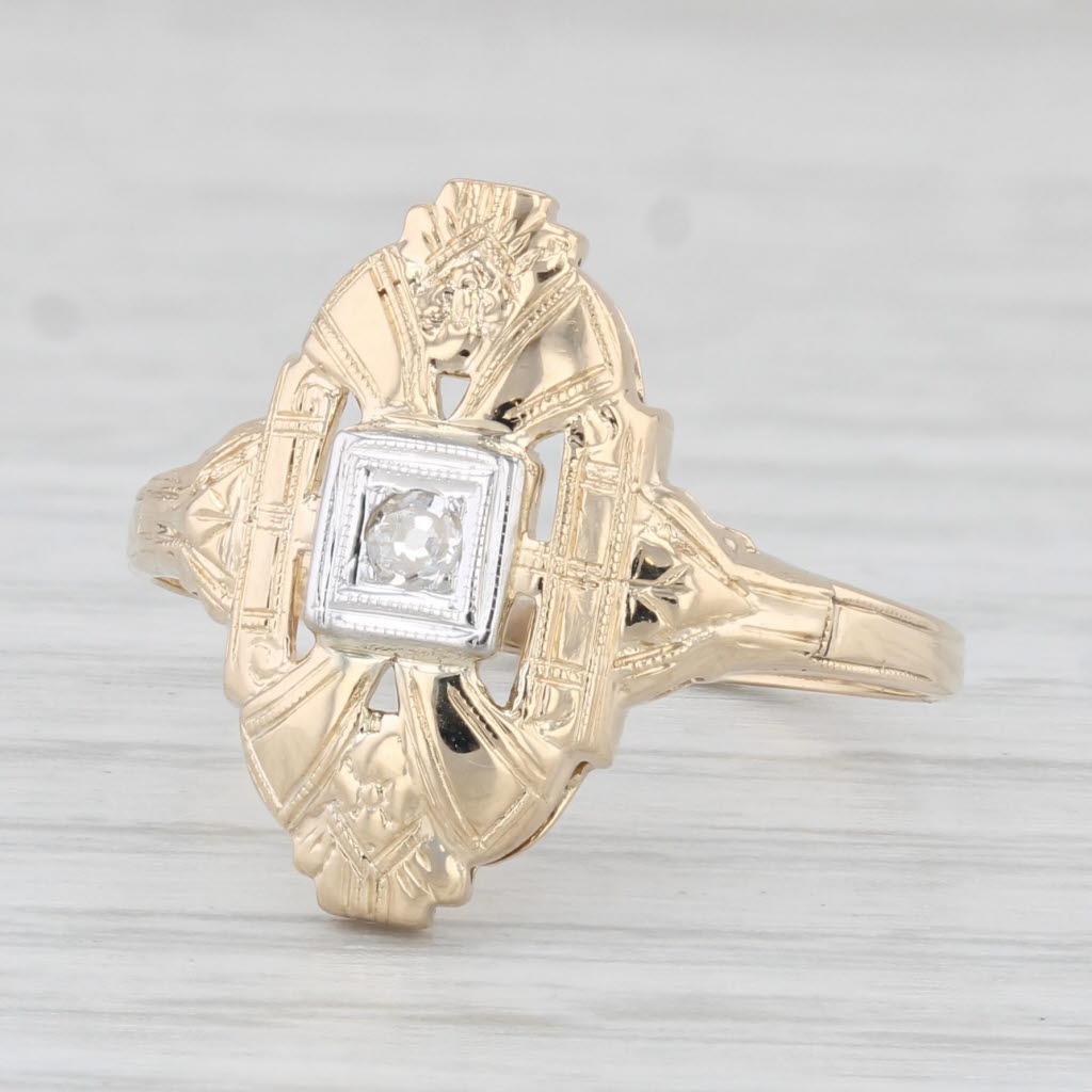 Light Gray Vintage Diamond Ring 14k Yellow Gold Size 8