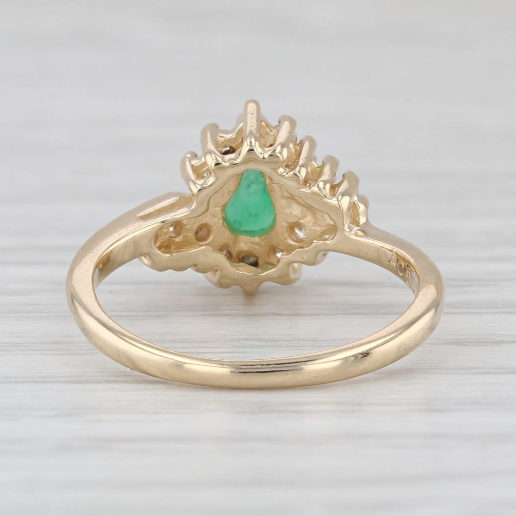 0.42ctw Pear Emerald Diamond Halo Ring 14k Yellow Gold Size 5.25 Engagement