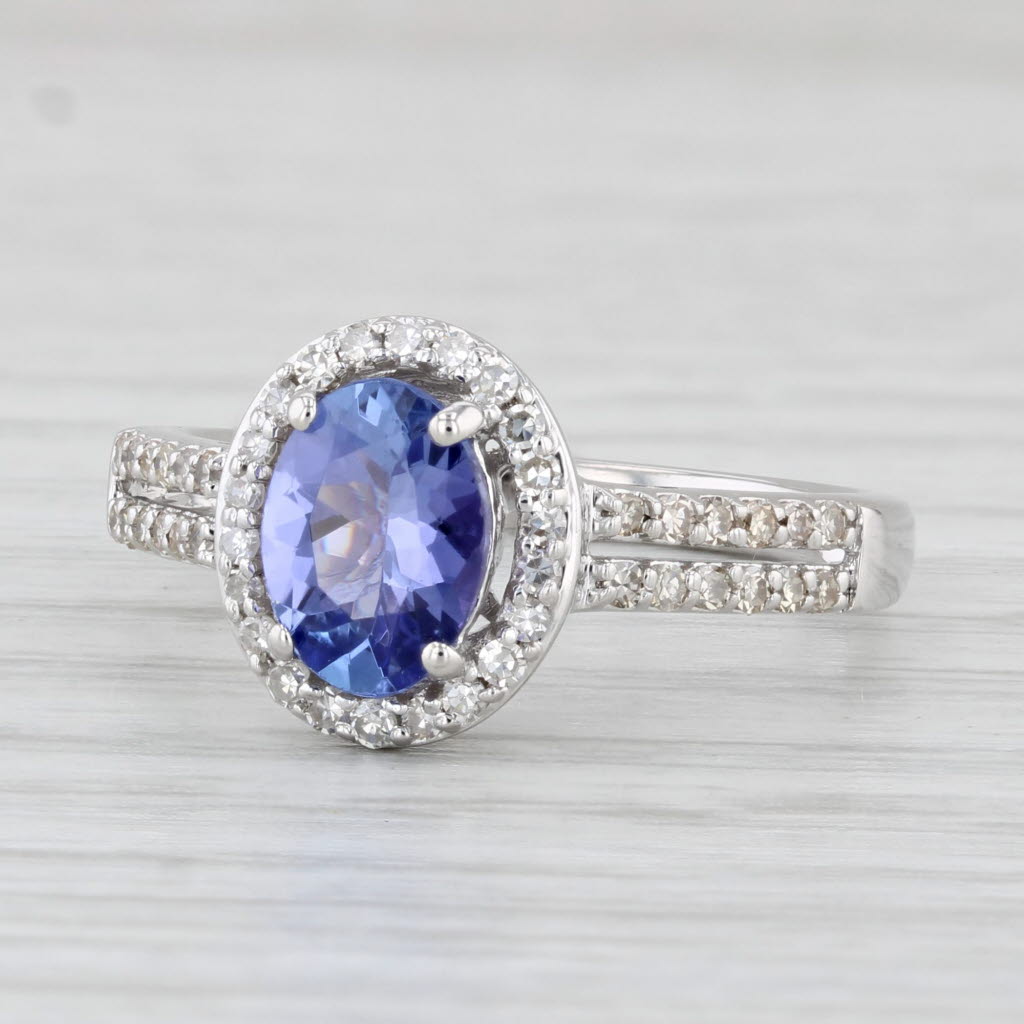 Light Gray Oval Tanzanite Diamond Halo Ring 14k White Gold Size 7.25 Engagement