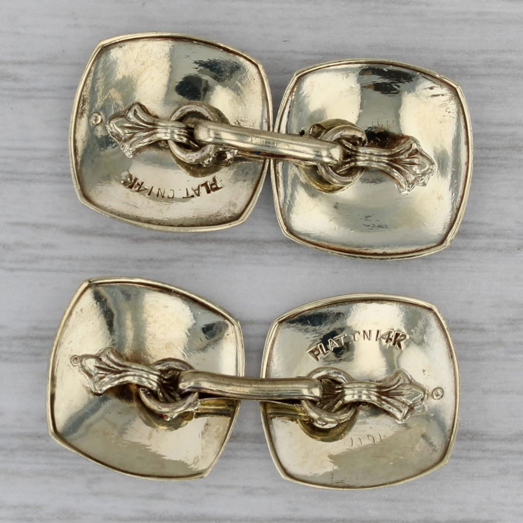 Dark Gray Art Deco Diamond Cufflinks Platinum 14k Yellow Gold