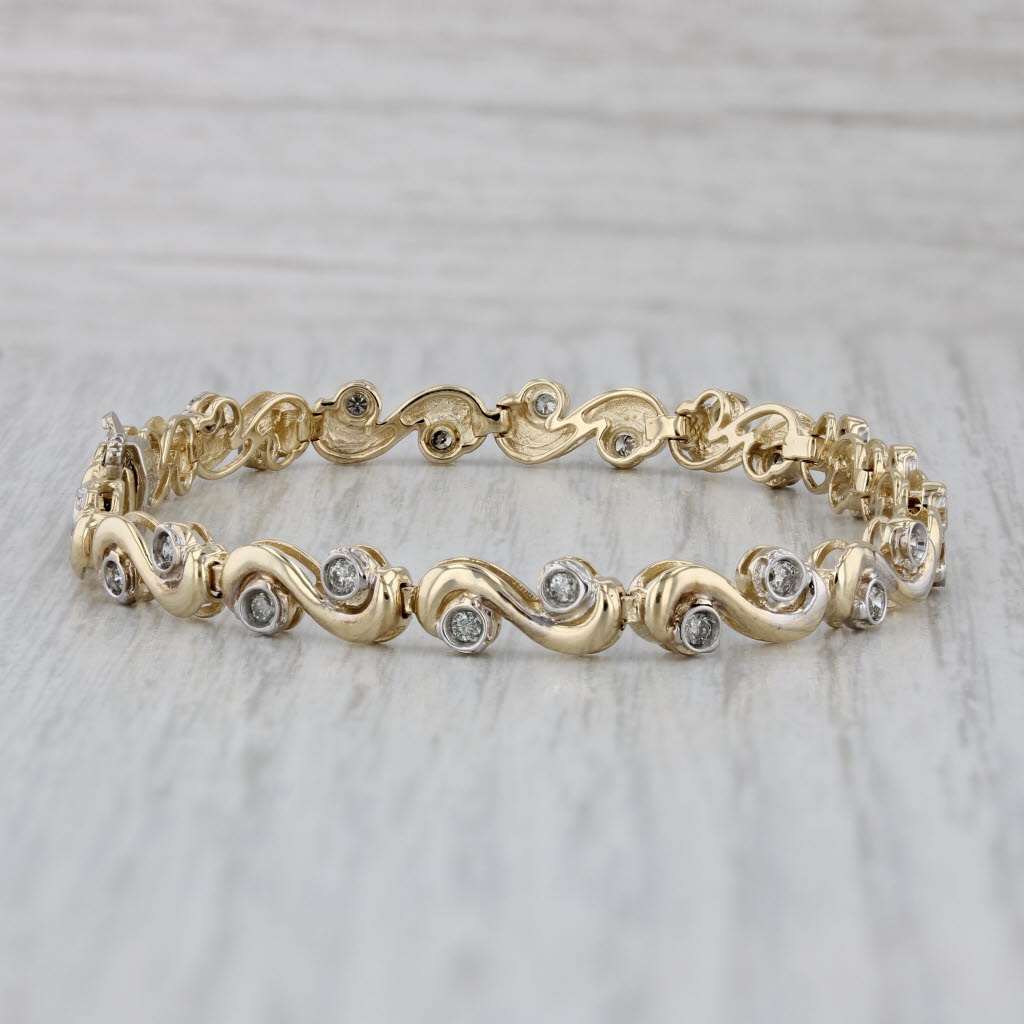 Gray 0.75ctw Diamond Swirl Bracelet 14k Yellow Gold 6.75" 5.4mm