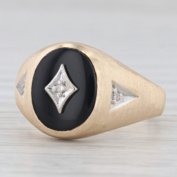 Vintage Men's Onyx Diamond Signet Ring 10k Yellow Gold Size 9.75-10