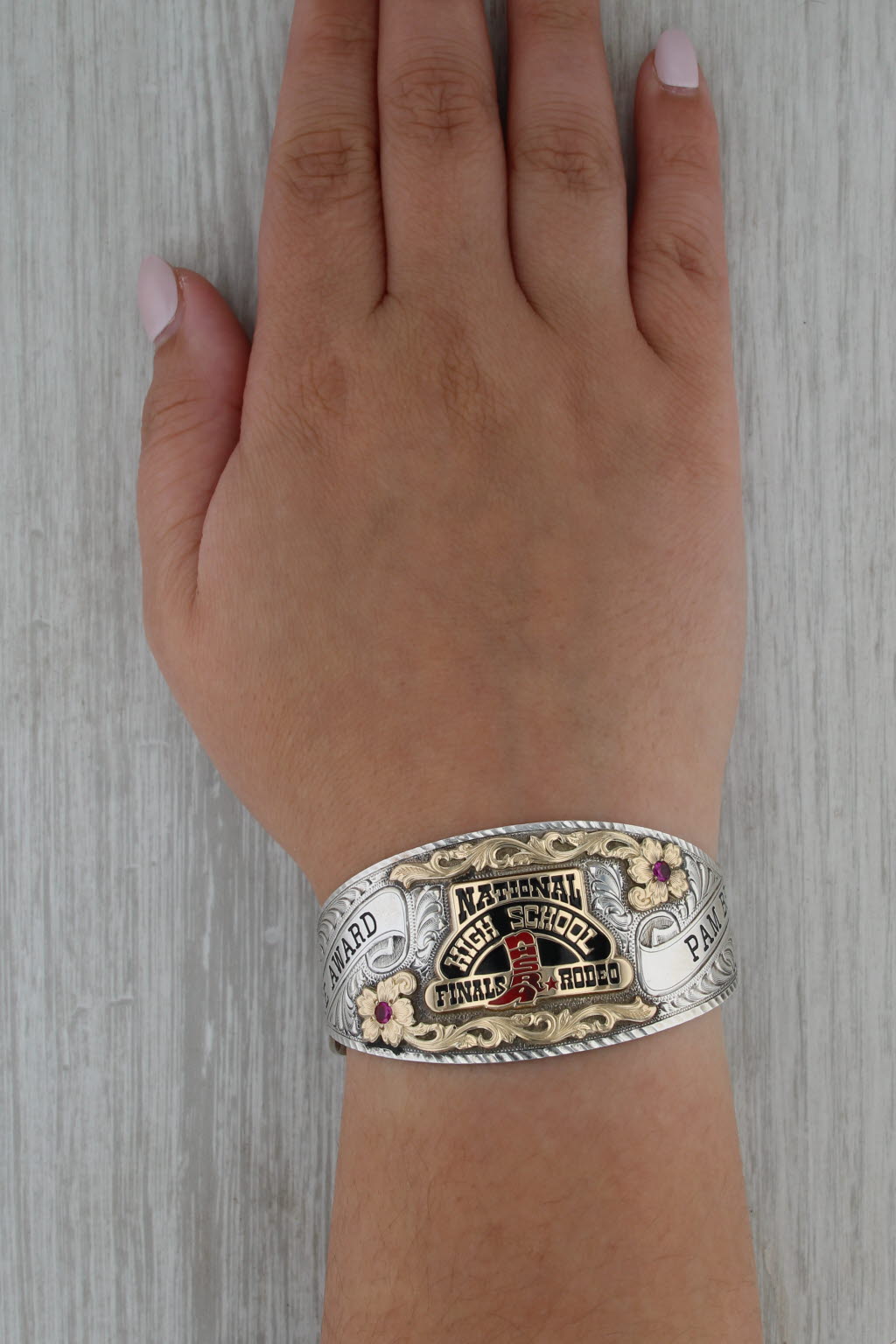 National High School Finals Rodeo Cuff Bracelet Sterling Silver Gold Filled