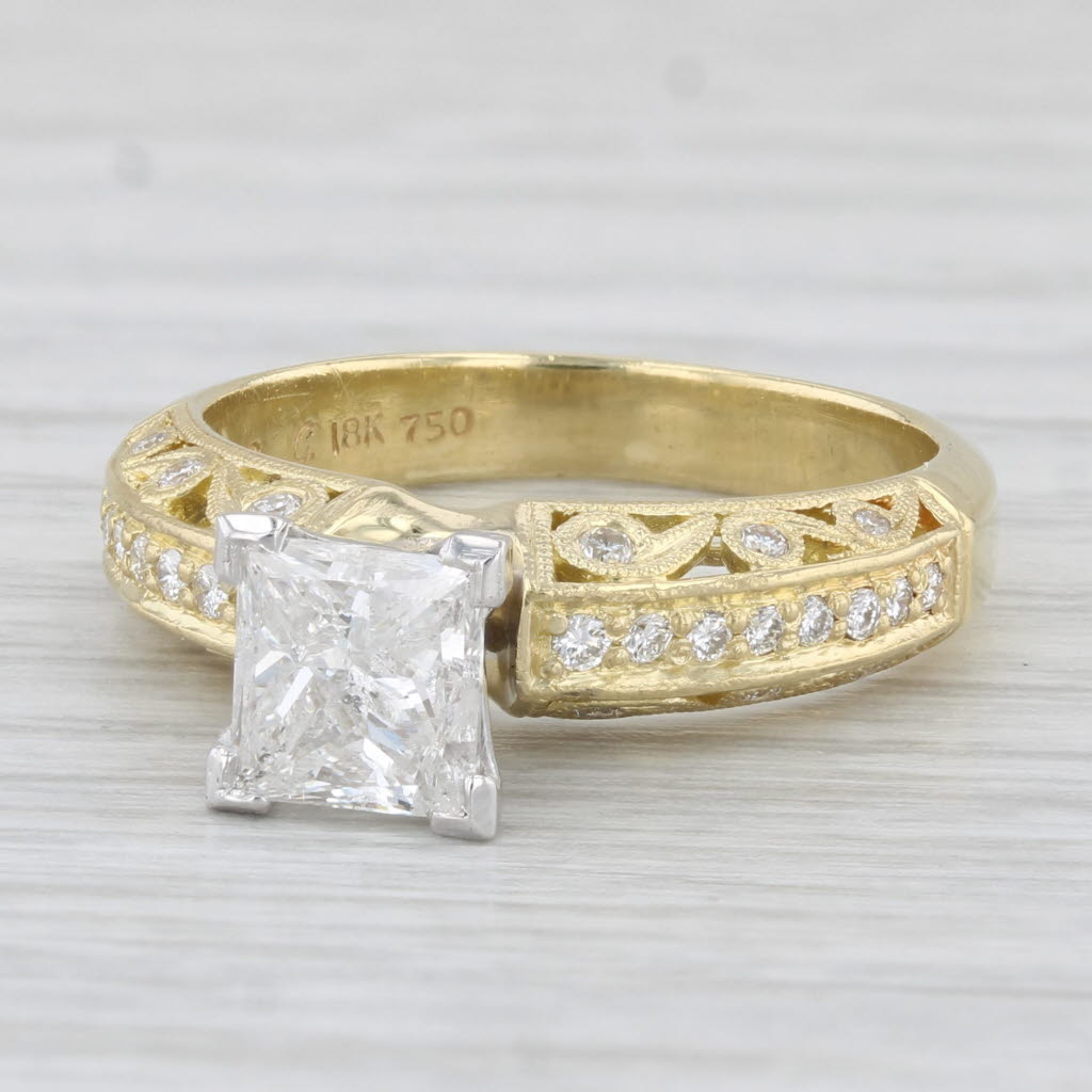 Light Gray Simon G 1.34ctw Princess Diamond Engagement 18k Yellow Gold Size 6.5 EGL USA