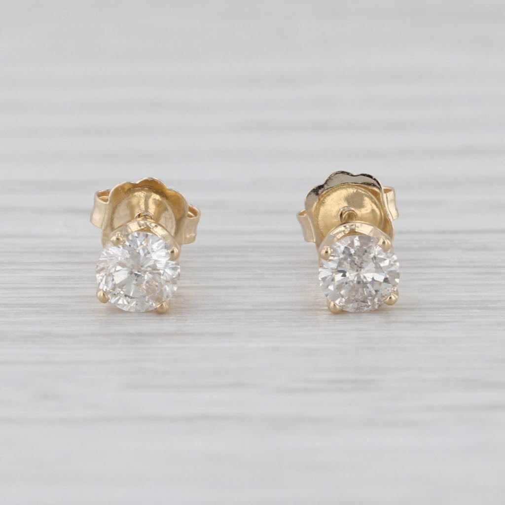 0.48ctw Diamond Stud Earrings 14k Yellow Gold Round Solitaire Studs