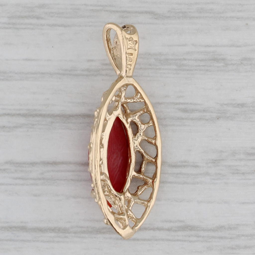 Gray Red Carnelian Marquise Cabochon Solitaire Pendant 14k Yellow Gold