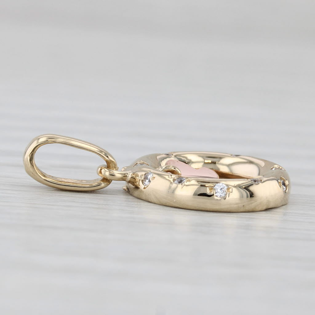 Light Gray Cubic Zirconia Floating Butterfly Circle Pendant 14k Yellow Rose Gold