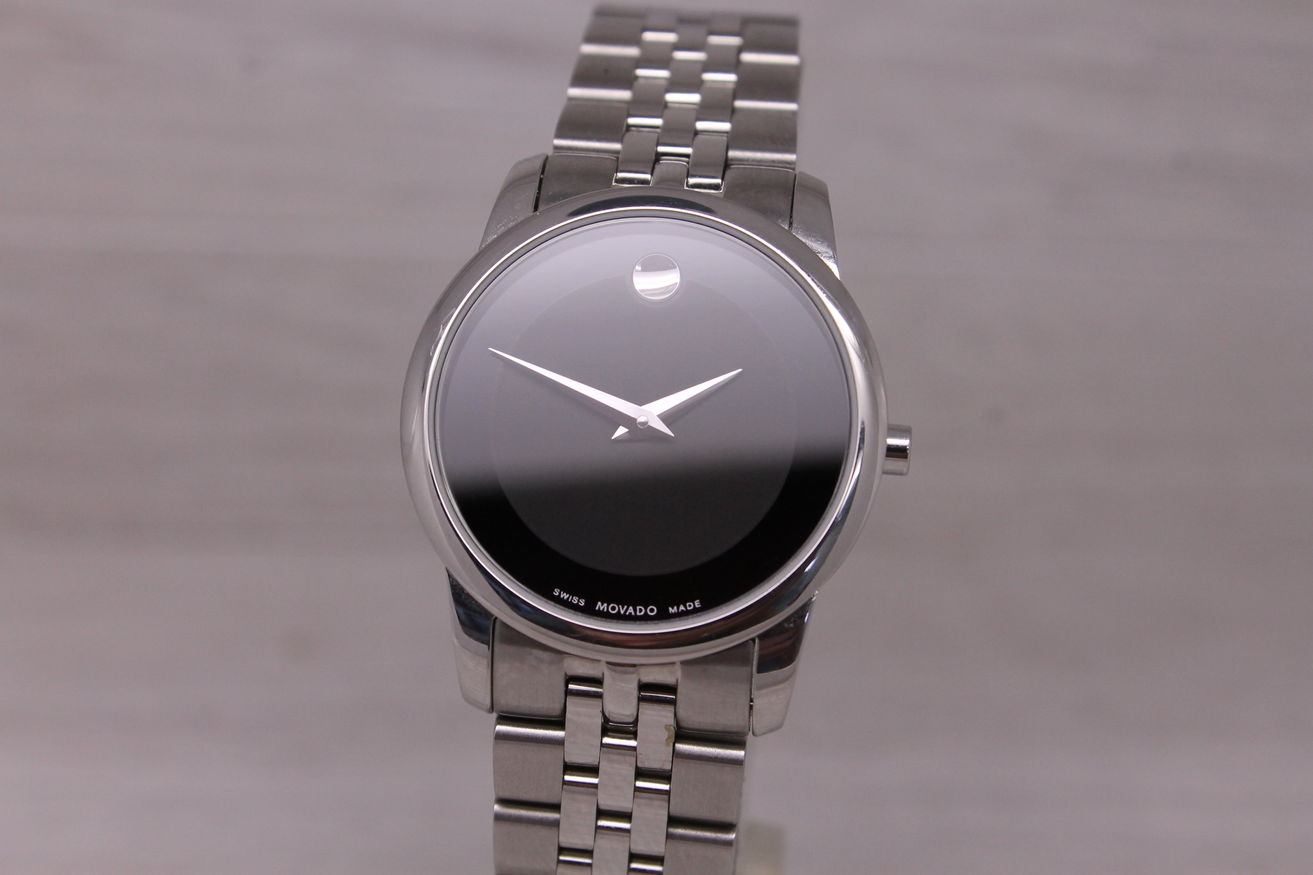 Movado Museum 28mm Black Dial Watch Stainless Steel Quartz Swiss 0606505