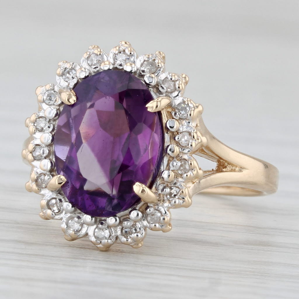 Light Gray 2.24ctw Amethyst Diamond Halo Ring 14k Yellow Gold Size 5.25