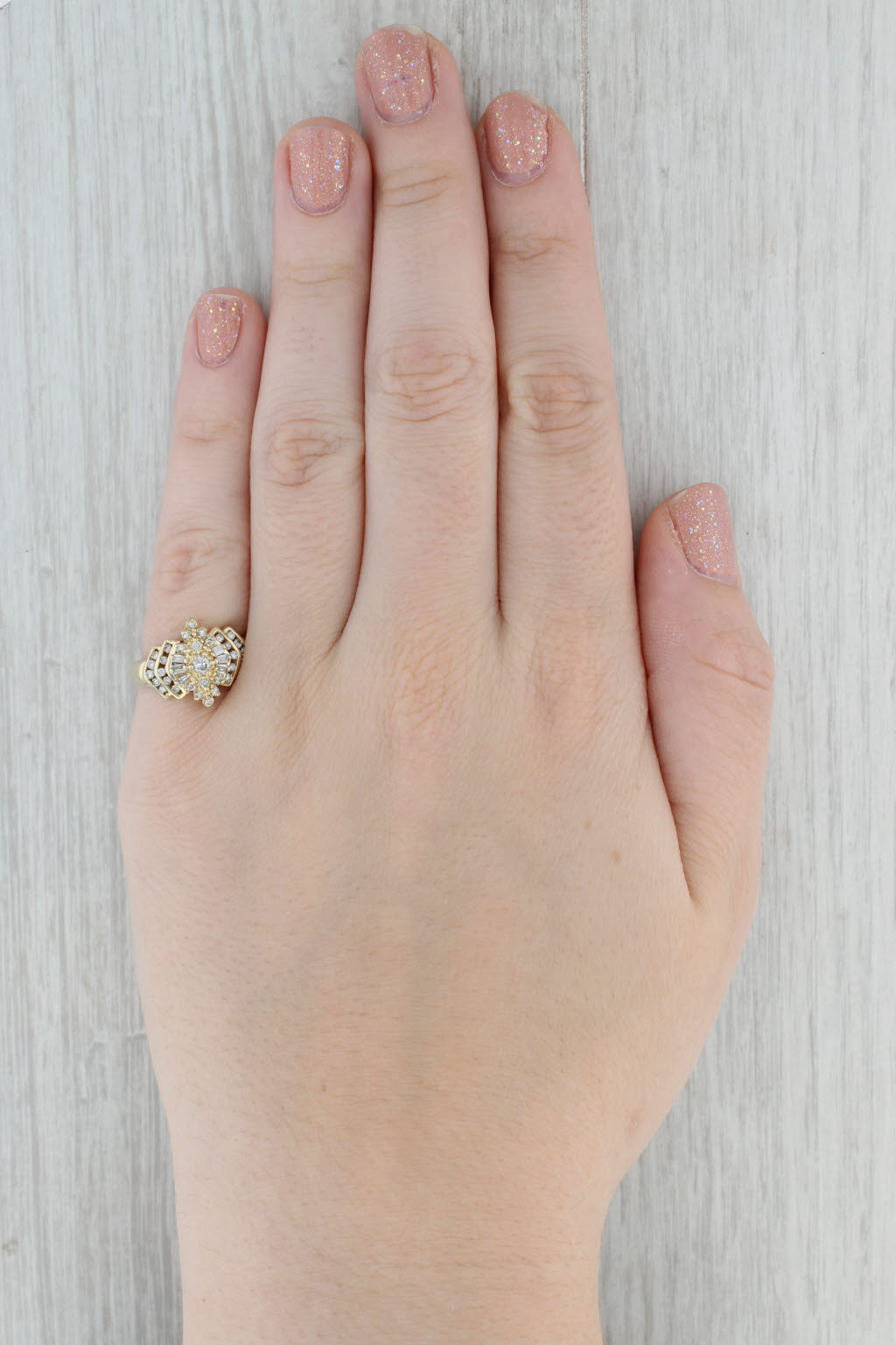 Gray 0.36ctw Diamond Cluster Ring 14k Yellow Gold Size 7.25 Engagement
