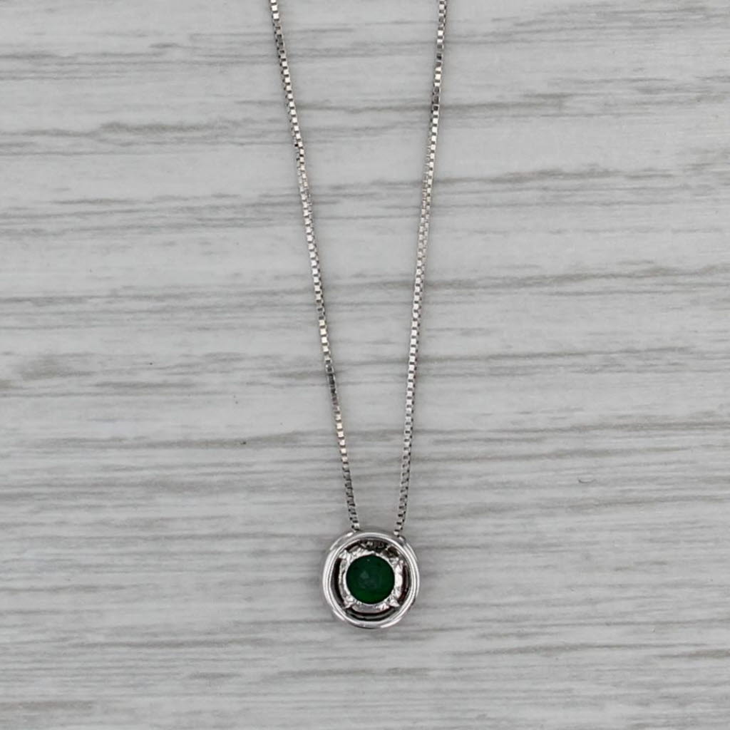 0.40ctw Emerald Diamond Halo Pendant Necklace 14k White Gold 17" Box Chain