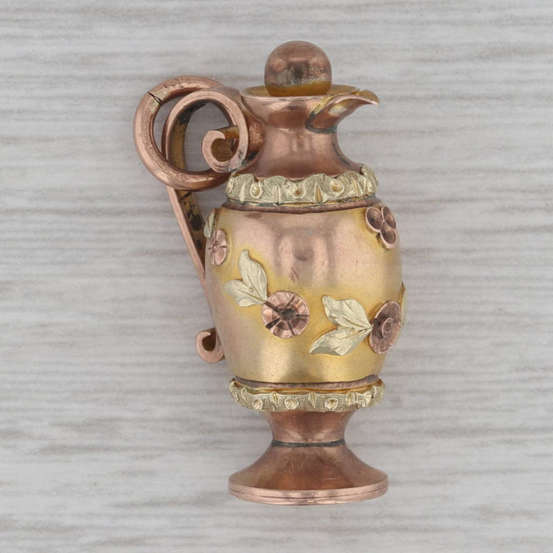 Antique Floral Pitcher Charm 12k Rose Yellow Green Gold 1800s Figurine Pendant
