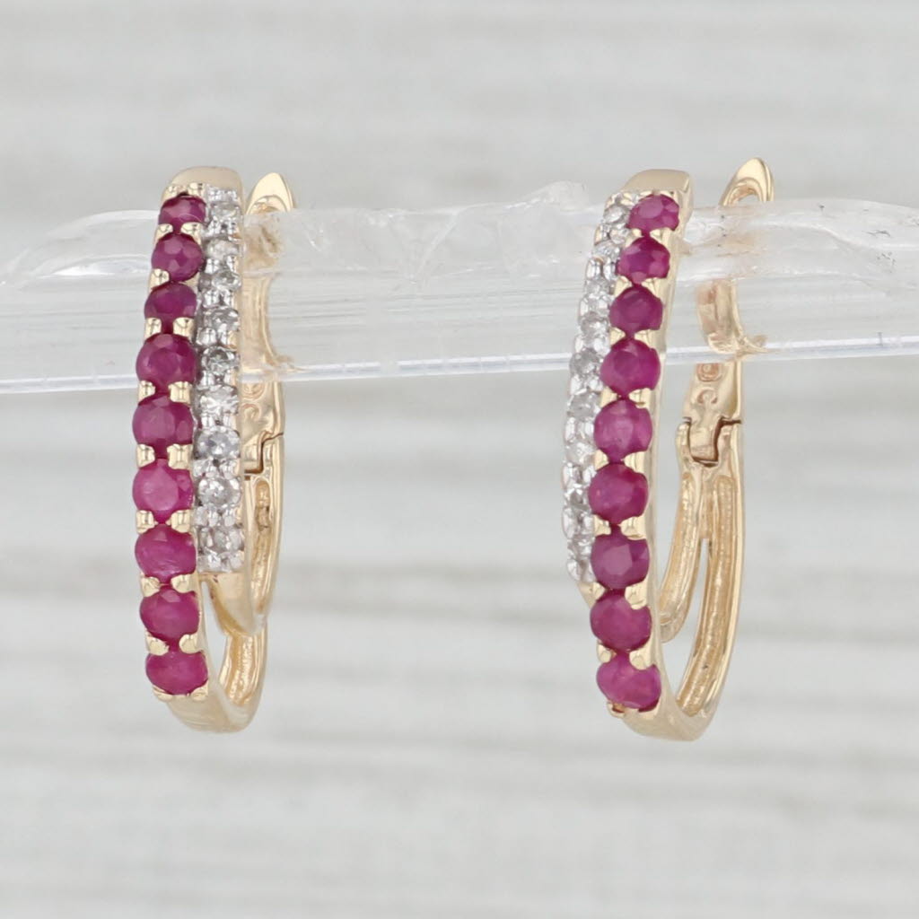 Light Gray 0.62ctw Ruby Diamond J-Hoop Earrings 10k Yellow Gold Snap Top Lever Backs