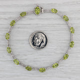 7.32ctw Peridot Diamond Tennis Bracelet 10k White Gold 7.25"