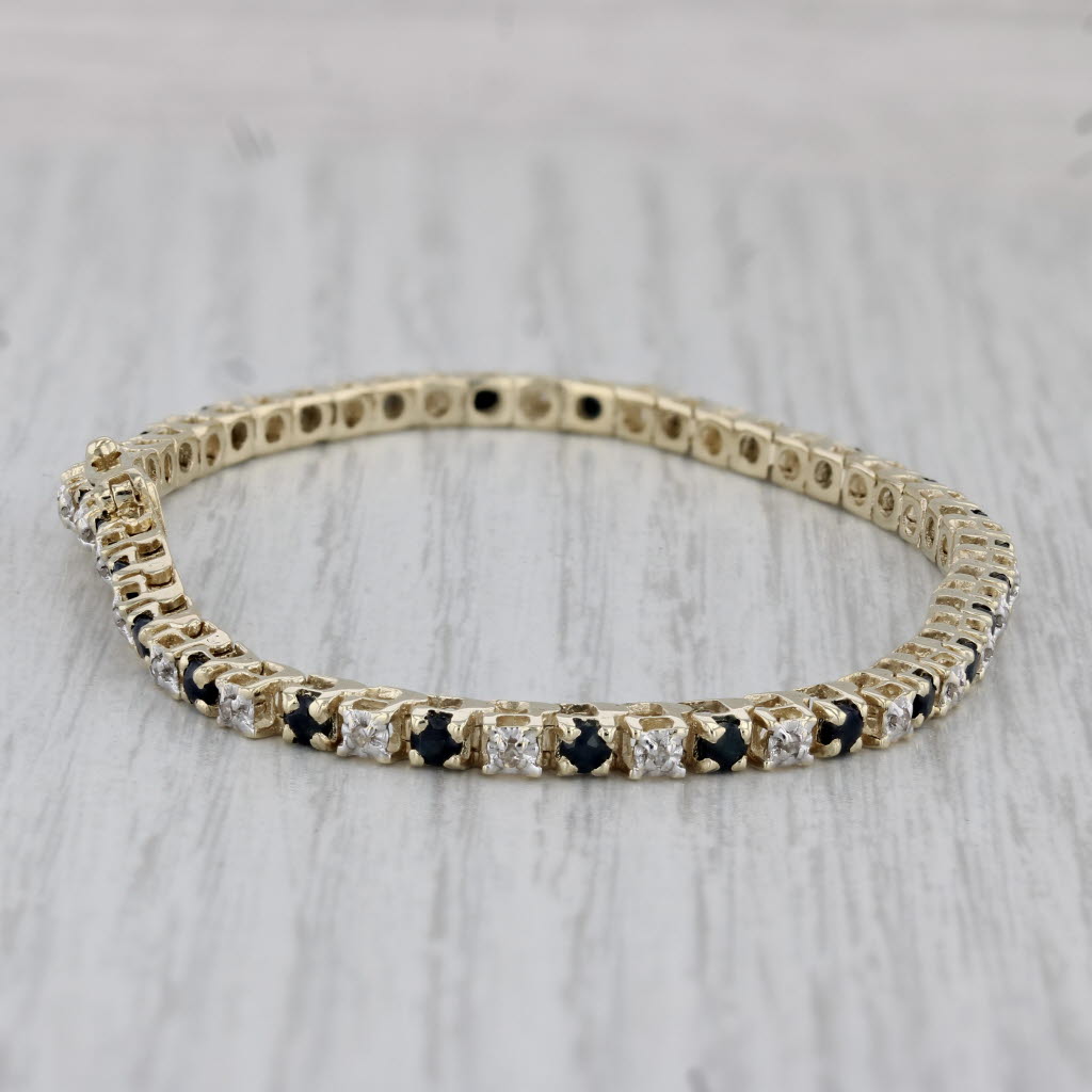 Gray 1.80ctw Blue Sapphire Diamond Tennis Bracelet 10k Yellow Gold 6.75"