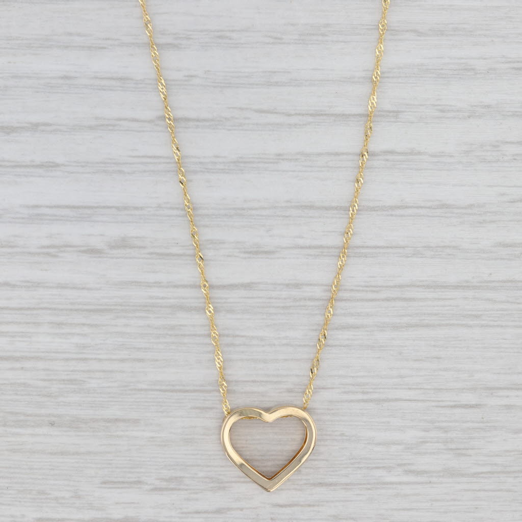 Open Heart Floating Pendant Necklace 14k Yellow Gold 18" Singapore Chain