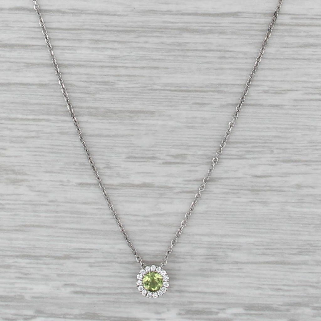 0.36ctw Peridot Diamond Pendant Necklace 14k White Gold 16.25-18.5" Cable Chain