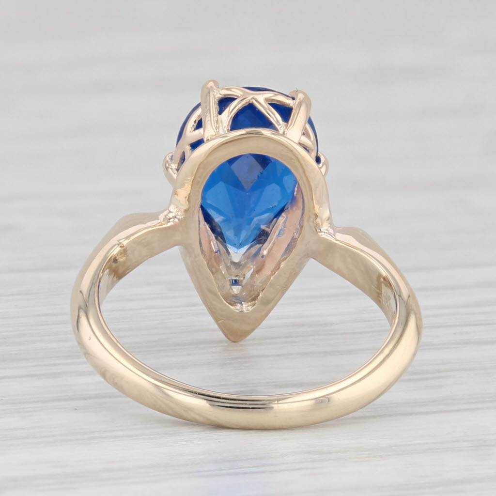 Light Gray 2.10ct Blue Lab Created Spinel Teardrop Ring 14k Yellow Gold Sz 3 Diamond Accent