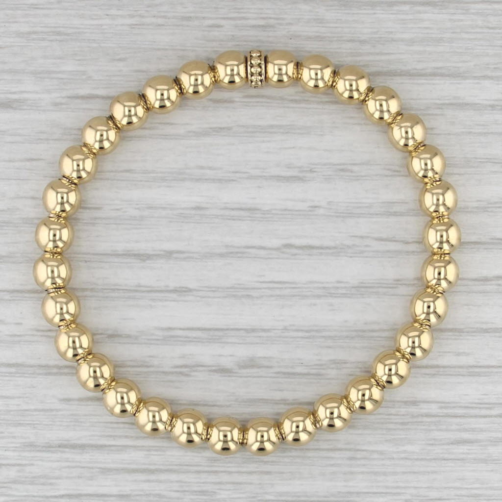 Lagos Caviar Stretchy Bead Bangle Bracelet w/ Pouch 18k Gold 6mm 6.75" Medium